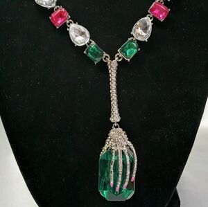 Dazzling Betsy Johnson Rhinestone Jeweled Skeleton Hand Necklace
